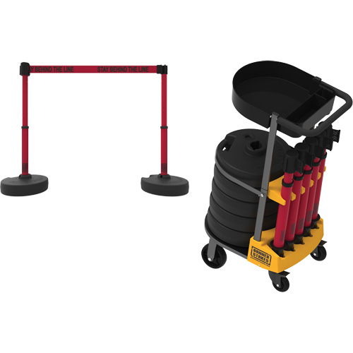 Chariot de transport avec plateau pour barri&egrave;re PLUS, 75' lo, M&eacute;tal, Rouge Sécurité Médic
