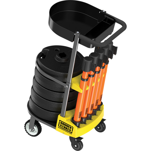 Chariot de transport avec plateau pour barri&egrave;re PLUS, 75' lo, M&eacute;tal, Orange Sécurité Médic
