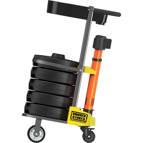 Chariot de transport avec plateau pour barri&egrave;re PLUS, 75' lo, M&eacute;tal, Orange Sécurité Médic