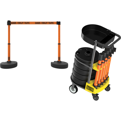 Chariot de transport avec plateau pour barri&egrave;re PLUS, 75' lo, M&eacute;tal, Orange Sécurité Médic