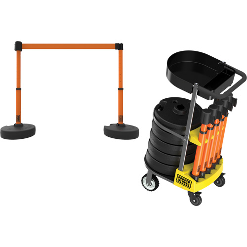 Chariot de transport avec plateau pour barri&egrave;re PLUS, 75' lo, M&eacute;tal, Orange Sécurité Médic