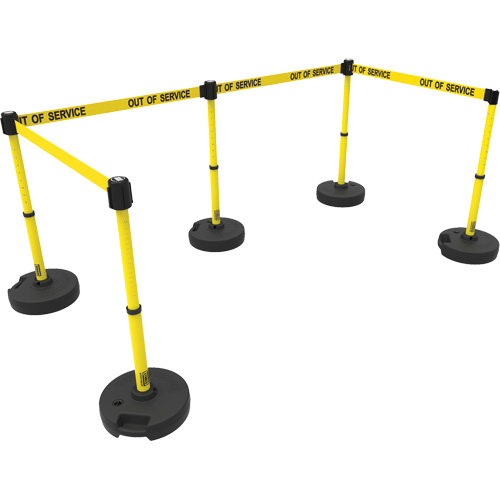 PLUS Barrier Post Set X5, Plastic, 42" H, Yellow Tape, 15' Tape Length Sécurité Médic