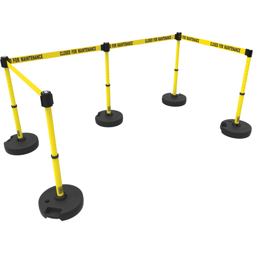 PLUS Barrier Post Set X5, Plastic, 42" H, Yellow Tape, 15' Tape Length Sécurité Médic