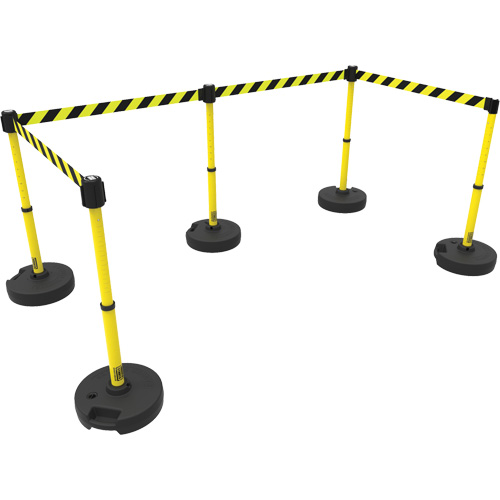 PLUS Barrier Post Set X5, Plastic, 42" H, Yellow Tape, 15' Tape Length Sécurité Médic