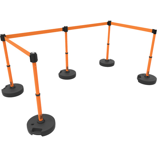 PLUS Barrier Post Set X5, Plastic, 42" H, Orange Tape, 15' Tape Length Sécurité Médic