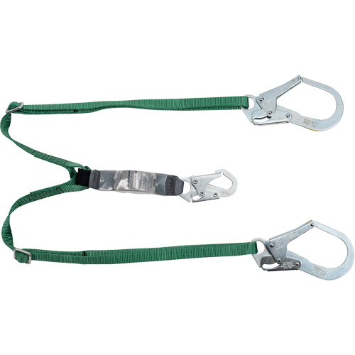 V-Series Lanyard, 6', Rebar Hook Center, Snap Hook Leg Ends, Polyester Sécurité Médic