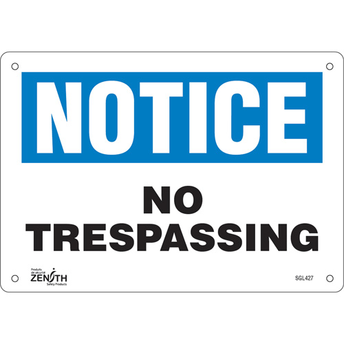 "No Trespassing" Sign, 7" x 10", Aluminum, English Sécurité Médic