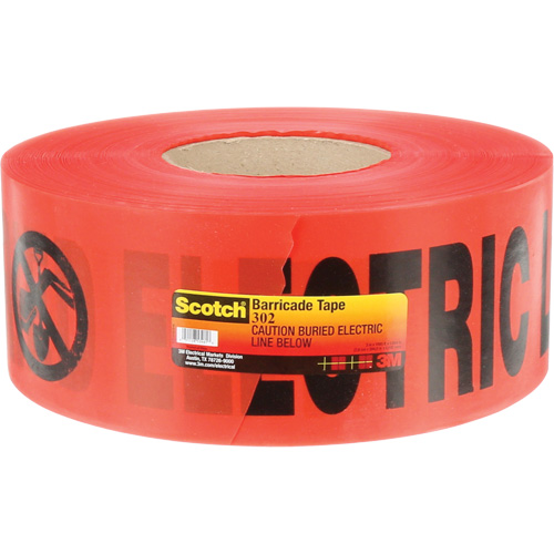 Scotch&reg; Buried Barricade Tape, English, 3" W x 1000' L, 4 mils, Black on Red Sécurité Médic