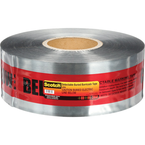 Scotch&reg; Detectable Buried Barricade Tape, English, 3" W x 1000' L, 5 mils, Black on Red Sécurité Médic