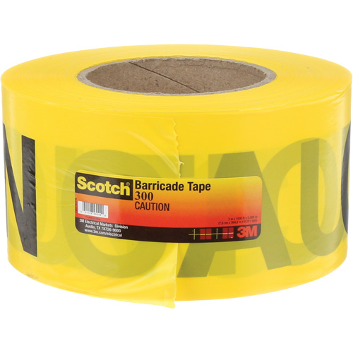 Ruban pour barri&egrave;res pour services publics souterrains Scotch, Anglais, 3" la x 1000' lo, 2 mils, Noir sur jaune Sécurité Médic