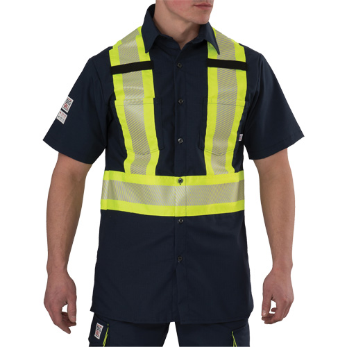 Ripstop High Visibility Short Sleeved Shirt, Polyester, Small, Navy Blue Sécurité Médic
