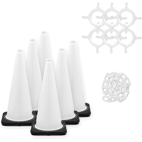 Ensemble de c&ocirc;nes de signalisation et chaînes, 28", Blanc Sécurité Médic