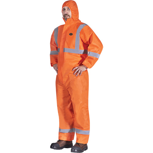 2077 Hooded Coveralls with Reflective Tape, Small, Orange, SMS Sécurité Médic