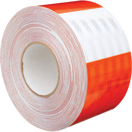 Feuille de rev&ecirc;tement de barricade prismatique de qualit&eacute; &agrave; haute intensit&eacute;, 4" la x 150' lo, 19 mils, Orange et blanc Sécurité Médic