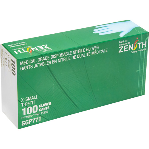 Gants jetables de calibre m&eacute;dical r&eacute;sistants &agrave; la perforation, T-petit, Nitrile, 4,5 mils, Sans poudre, Bleu, Classe 2 Sécurité Médic