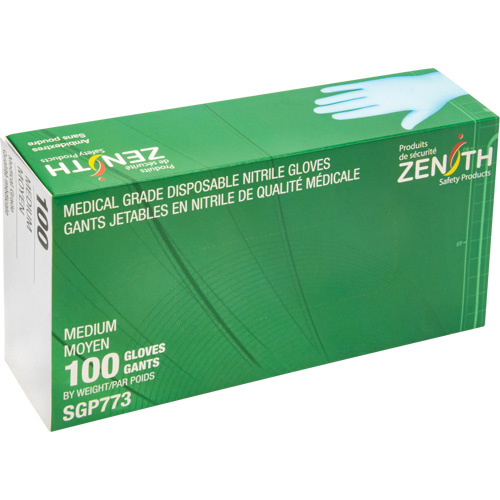 Puncture-Resistant Medical-Grade Disposable Gloves, Medium, Nitrile, 4.5-mil, Powder-Free, Blue, Class 2 Sécurité Médic