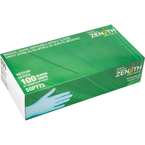 Puncture-Resistant Medical-Grade Disposable Gloves, Medium, Nitrile, 4.5-mil, Powder-Free, Blue, Class 2 Sécurité Médic