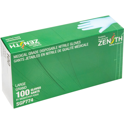 Gants jetables de calibre m&eacute;dical r&eacute;sistants &agrave; la perforation, Grand, Nitrile, 4,5 mils, Sans poudre, Bleu, Classe 2 Sécurité Médic