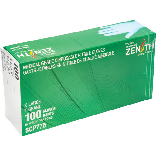 Puncture-Resistant Medical-Grade Disposable Gloves, X-Large, Nitrile, 4.5-mil, Powder-Free, Blue, Class 2 Sécurité Médic