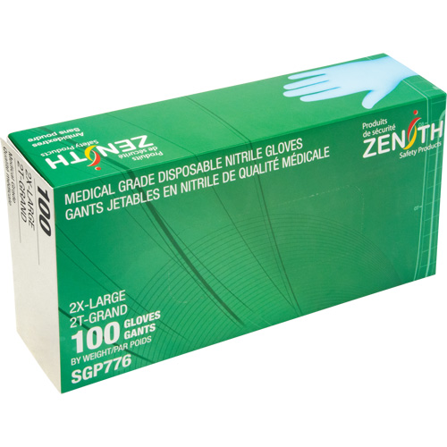Gants jetables de calibre m&eacute;dical r&eacute;sistants &agrave; la perforation, 2T-Grand, Nitrile, 4,5 mils, Sans poudre, Bleu, Classe 2 Sécurité Médic