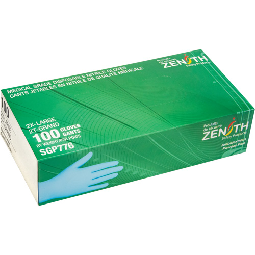 Gants jetables de calibre m&eacute;dical r&eacute;sistants &agrave; la perforation, 2T-Grand, Nitrile, 4,5 mils, Sans poudre, Bleu, Classe 2 Sécurité Médic