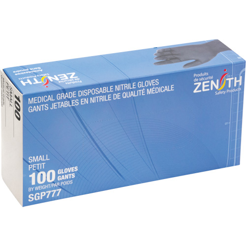 Gants jetables de calibre m&eacute;dical r&eacute;sistants &agrave; la perforation, Petit, Nitrile, 5 mils, Sans poudre, Noir, Classe 2 Sécurité Médic