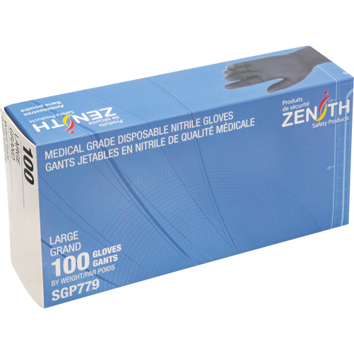 Puncture-Resistant Medical-Grade Disposable Gloves, Large, Nitrile, 5-mil, Powder-Free, Black, Class 2 Sécurité Médic
