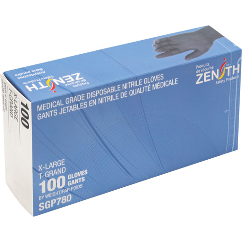 Puncture-Resistant Medical-Grade Disposable Gloves, X-Large, Nitrile, 5-mil, Powder-Free, Black, Class 2 Sécurité Médic