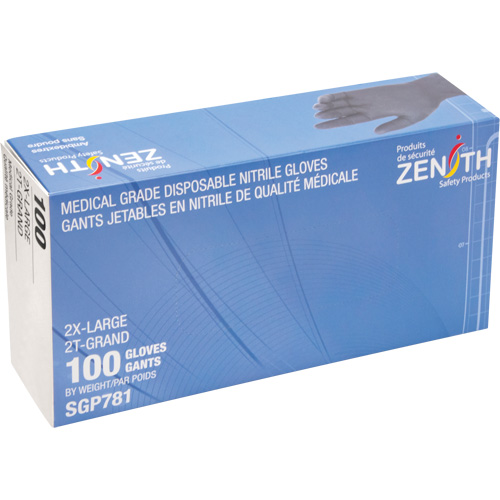 Gants jetables de calibre m&eacute;dical r&eacute;sistants &agrave; la perforation, 2T-Grand, Nitrile, 5 mils, Sans poudre, Noir, Classe 2 Sécurité Médic