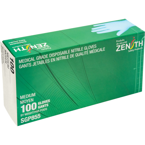 Gants jetables de calibre m&eacute;dical r&eacute;sistants &agrave; la perforation, Moyen, Nitrile, 3,5 mils, Sans poudre, Bleu, Classe 2 Sécurité Médic
