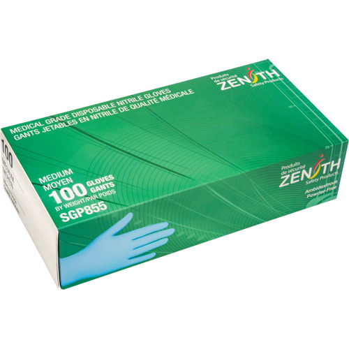 Gants jetables de calibre m&eacute;dical r&eacute;sistants &agrave; la perforation, Moyen, Nitrile, 3,5 mils, Sans poudre, Bleu, Classe 2 Sécurité Médic