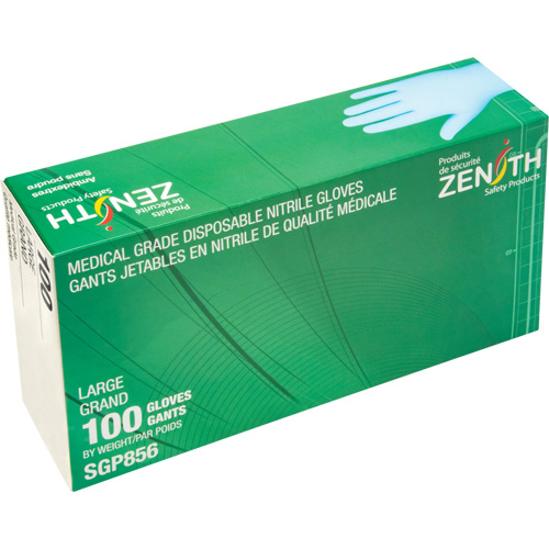 Puncture-Resistant Medical-Grade Disposable Gloves, Large, Nitrile, 3.5-mil, Powder-Free, Blue, Class 2 Sécurité Médic
