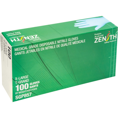 Puncture-Resistant Medical-Grade Disposable Gloves, X-Large, Nitrile, 3.5-mil, Powder-Free, Blue, Class 2 Sécurité Médic