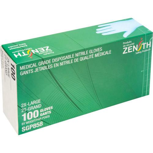 Puncture-Resistant Medical-Grade Disposable Gloves, 2X-Large, Nitrile, 3.5-mil, Powder-Free, Blue, Class 2 Sécurité Médic