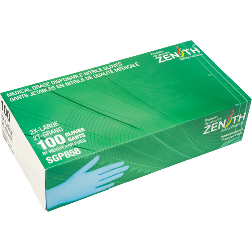 Puncture-Resistant Medical-Grade Disposable Gloves, 2X-Large, Nitrile, 3.5-mil, Powder-Free, Blue, Class 2 Sécurité Médic
