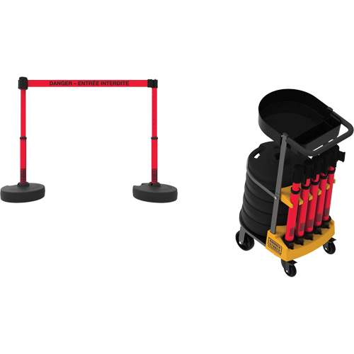 Plus Portable Barrier System Cart Package with Tray, 75' L, Metal/Plastic, Red Sécurité Médic
