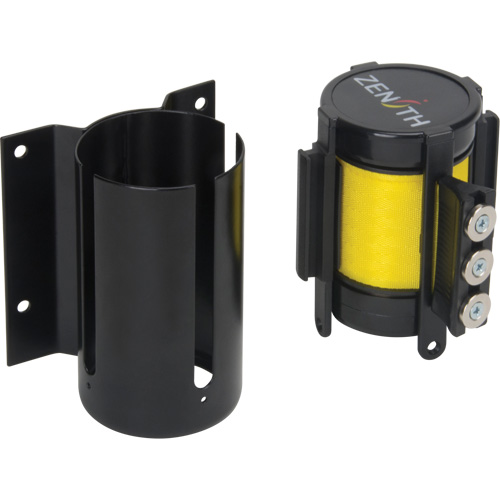Wall Mount Barrier with Magnetic Tape, Steel, Screw Mount, 12', Yellow Tape Sécurité Médic