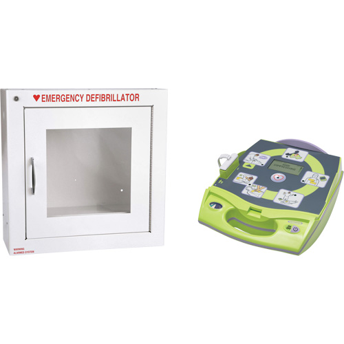 D&eacute;fibrillateur enti&egrave;rement automatis&eacute; AED Plus en anglais avec armoire murale munie d'une alarme, Automatique, Anglais, Classe 4 Sécurité Médic
