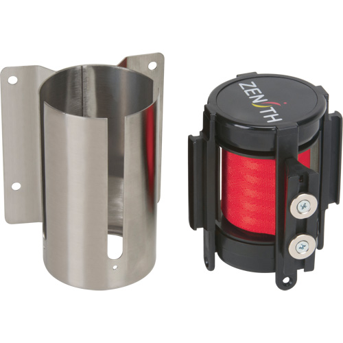 Barri&egrave;re &agrave; fixation murale avec ruban magn&eacute;tique, Acier, Fixation par vis, 7', Ruban Rouge Sécurité Médic