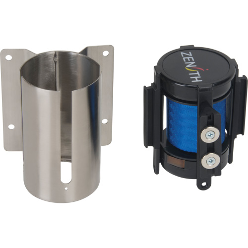 Barri&egrave;re &agrave; fixation murale avec ruban magn&eacute;tique, Acier, Fixation par vis, 7', Ruban Bleu Sécurité Médic