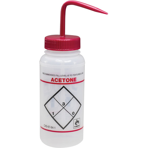 Bouteille de rinsage &agrave; grande ouverture avec &eacute;tiquette de s&eacute;curit&eacute; "Acetone", 16 oz Sécurité Médic