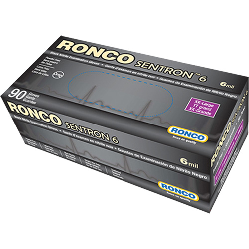 Gants d'examen jetables Sentron 6, 2T-Grand, Nitrile, 6 mils, Sans poudre, Noir, Classe 2 Sécurité Médic