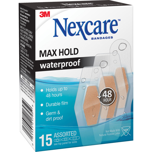Nexcare Max-Hold Waterproof Bandages, Assorted, Plastic, Sterile Sécurité Médic