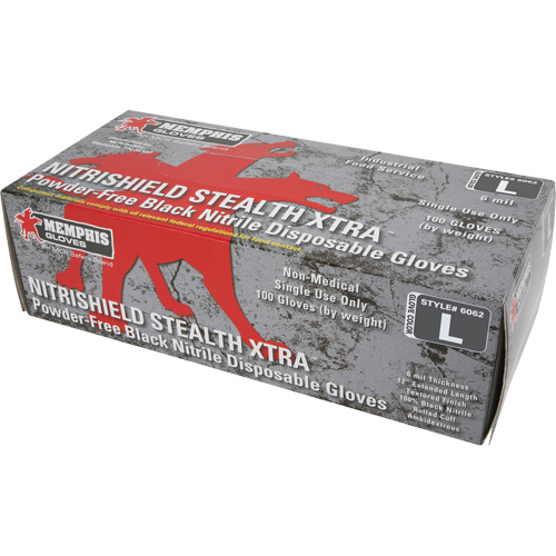 Gants jetables NitriShield Stealth Extra, Grand, Nitrile, 6 mils, Sans poudre, Noir Sécurité Médic