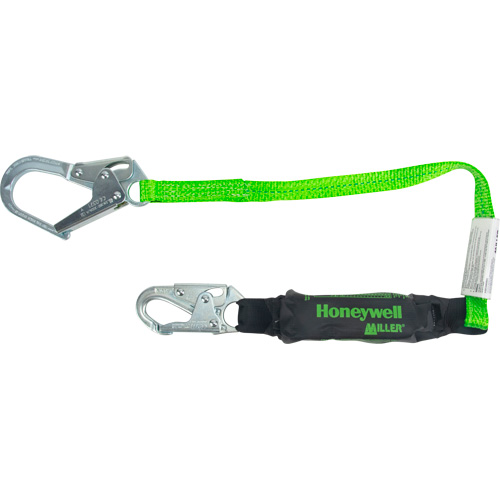 Miller&reg; HP Shock-Absorbing Lanyard, 4', Locking Rebar Hook Center, Locking Snap Hook Leg Ends, Polyester Sécurité Médic
