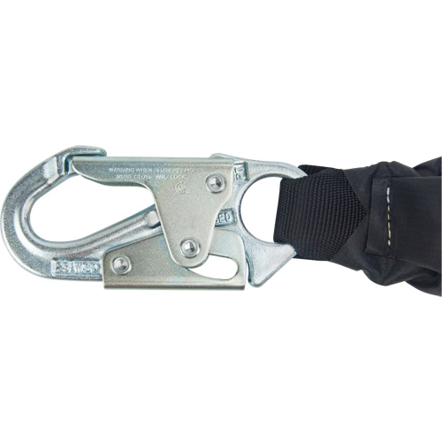 Miller&reg; HP Shock-Absorbing Lanyard, 4', Locking Rebar Hook Center, Locking Snap Hook Leg Ends, Polyester Sécurité Médic