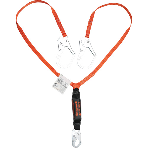 Titan Shock-Absorbing Lanyard, 6', Locking Rebar Hook Center, Locking Snap Hook Leg Ends, Polyester Sécurité Médic