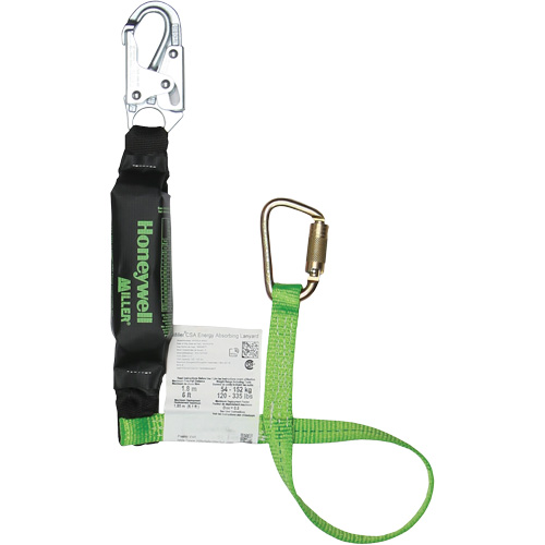 Miller&reg; HP Shock-Absorbing Lanyard, 4', Carabiner Center, Locking Snap Hook Leg Ends, Polyester Sécurité Médic