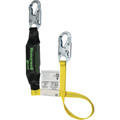Miller&reg; HP Shock-Absorbing Lanyard, 4', Locking Snap Hook Center, Locking Snap Hook Leg Ends, Polyester Sécurité Médic