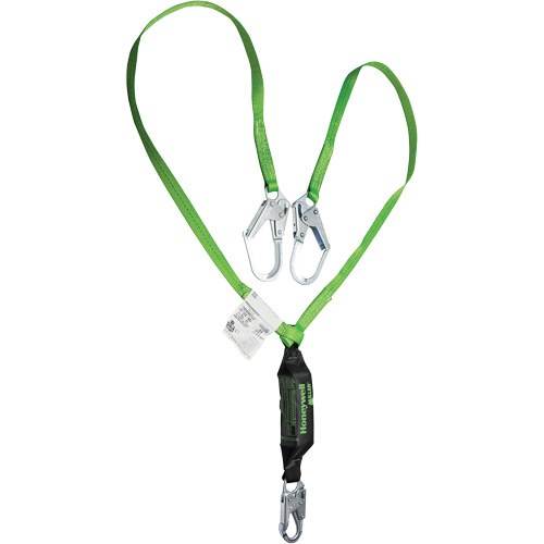 Miller&reg; HP Shock-Absorbing Lanyard, 6', Locking Rebar Hook Center, Locking Snap Hook Leg Ends, Polyester Sécurité Médic